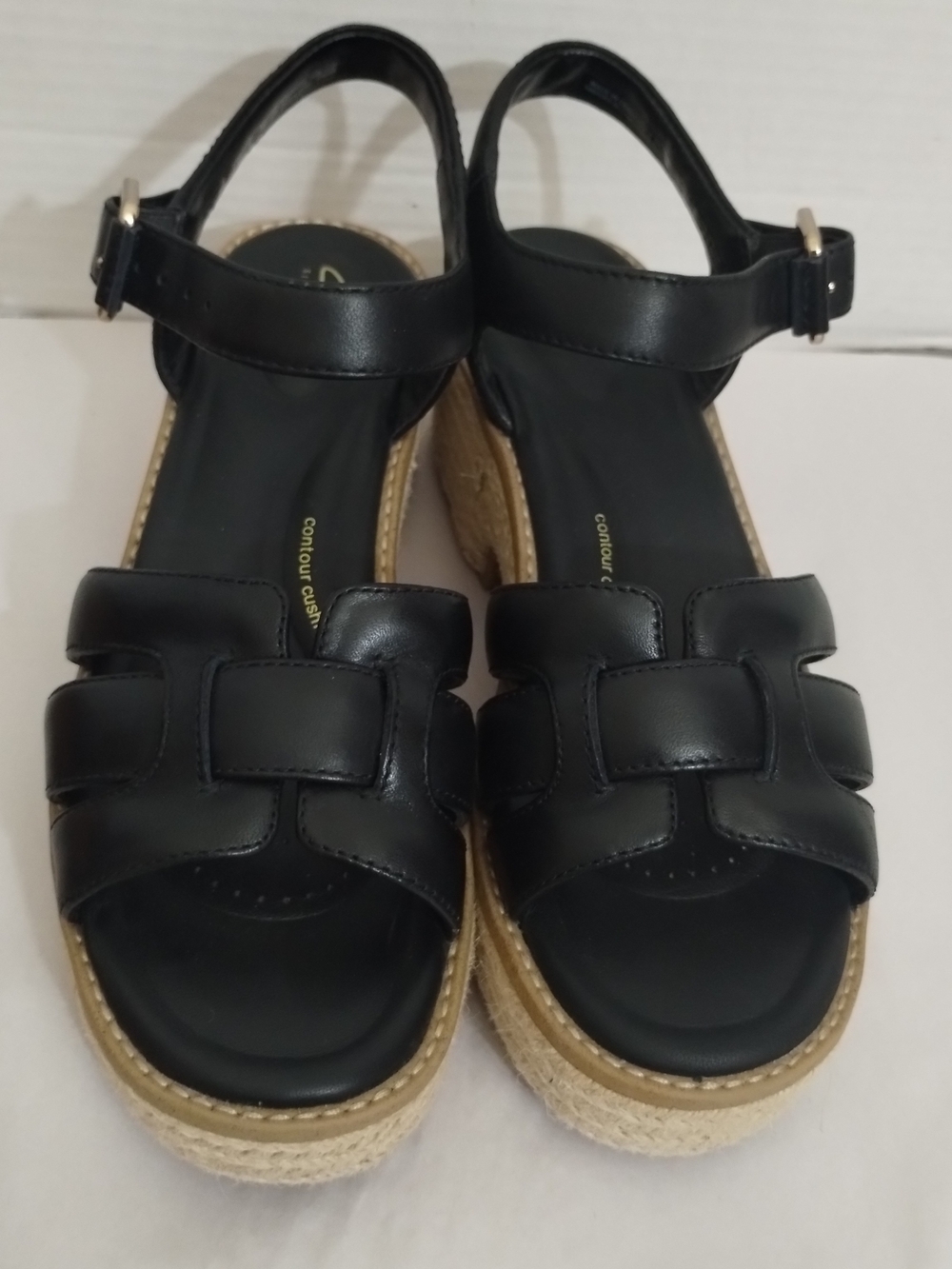 Clarks Coledale Black Leather Strap Platform Espadrille Sandals Sz 8M - Picture 10 of 12